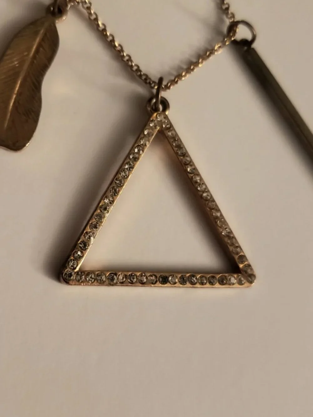 Triple Charm Triangle Feather Wand Symbol Costume Necklace Witchy